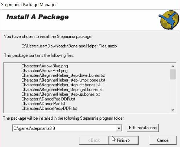Installing the Bones and Helper files smzip in StepMania 3.x