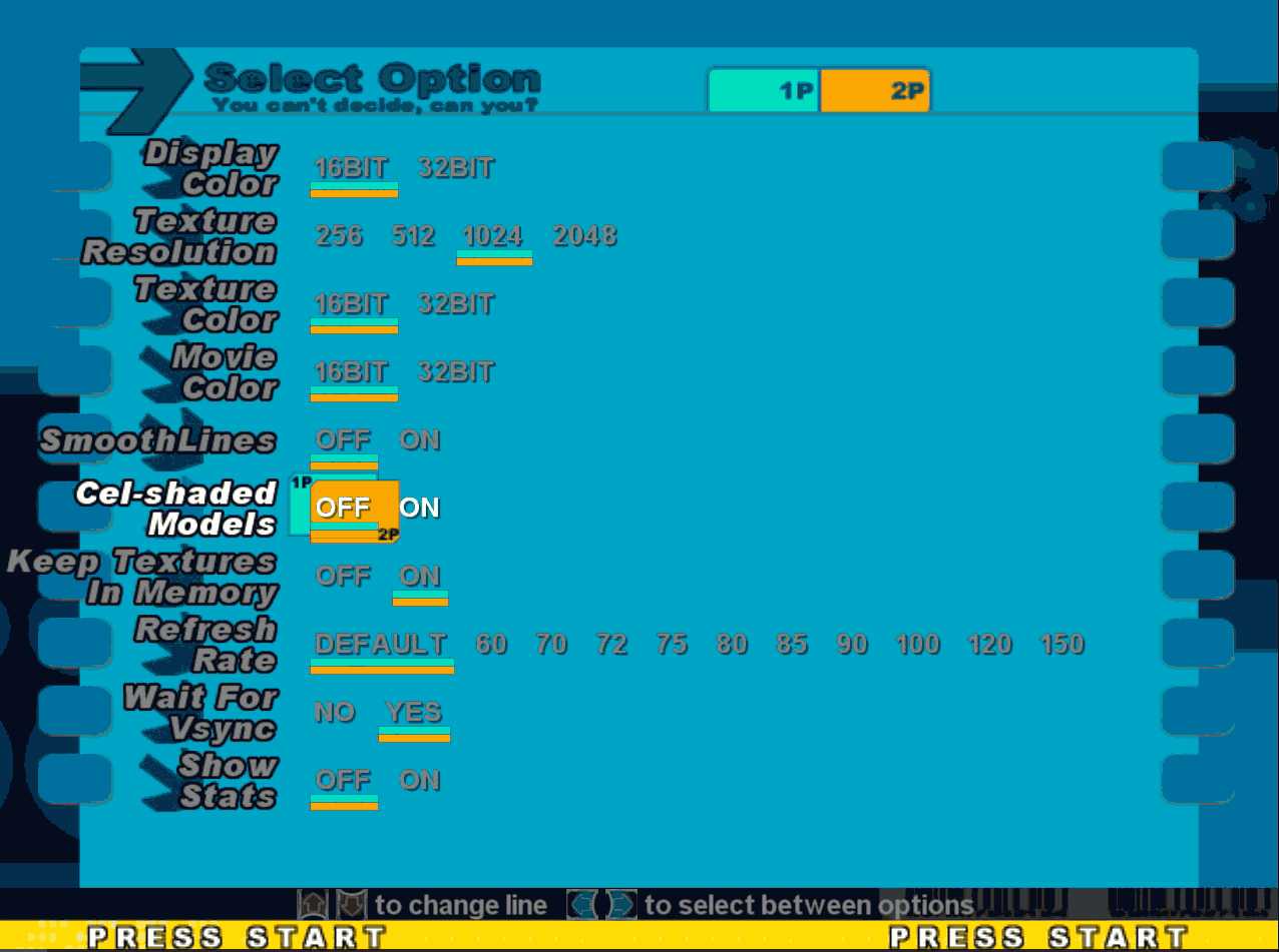 StepMania 3.x Graphics Options for Cel-Shaded characters.