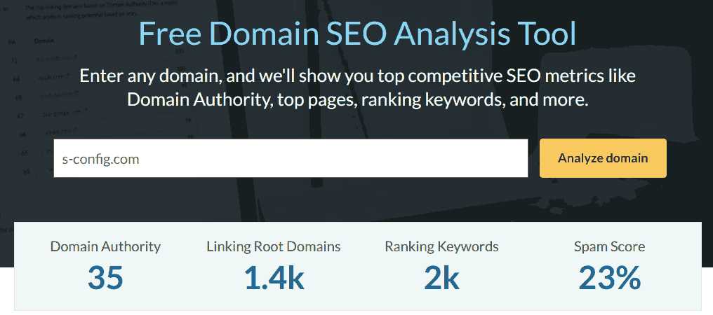 The MOZ Scan results for s-config.com