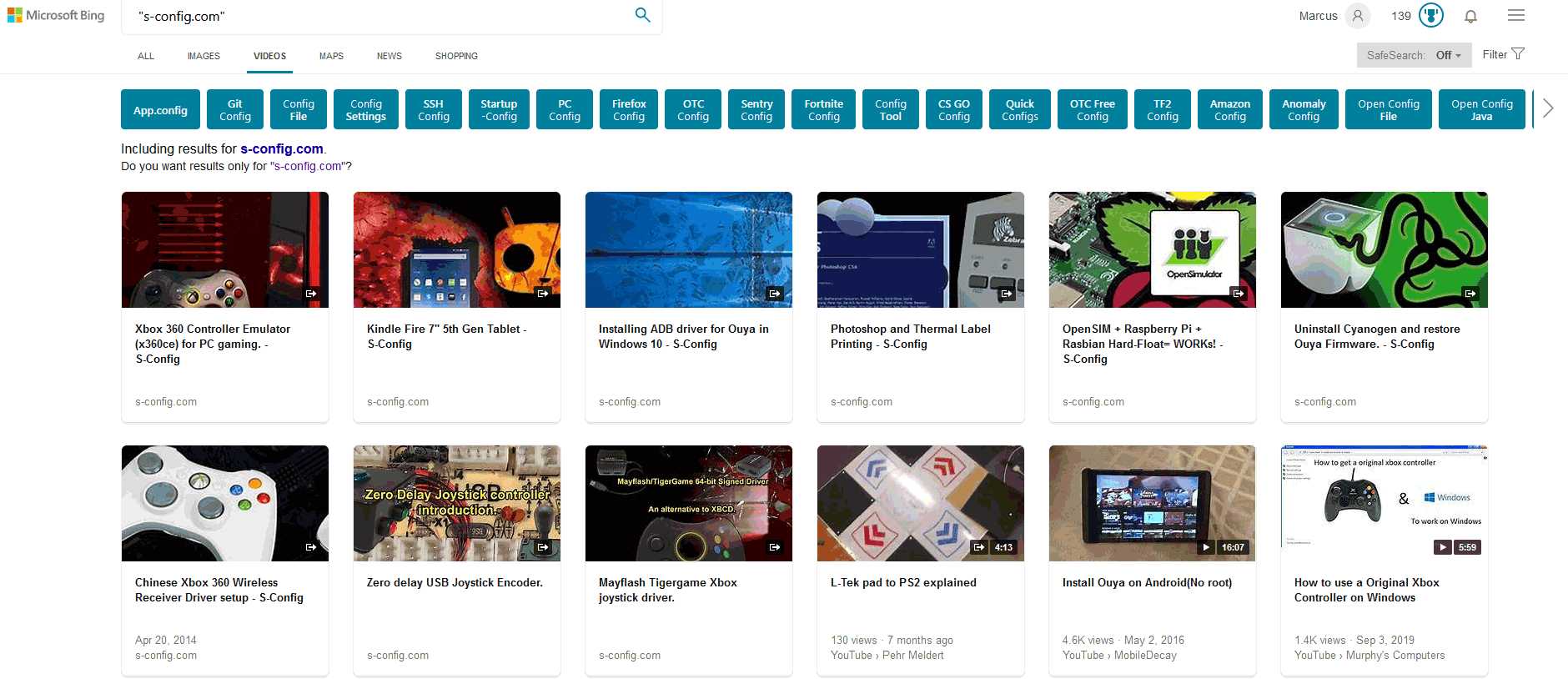 Bing Video results for S-Config.com - SafeSearch off this time.