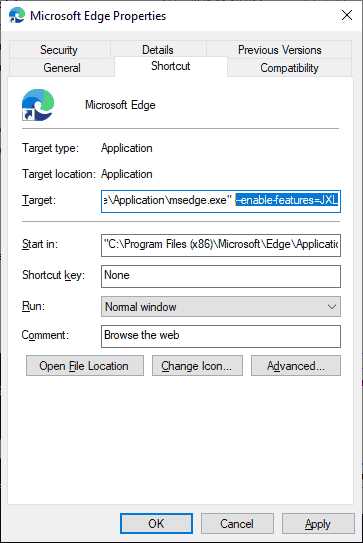 Enable Shortcut JXL for Microsoft Edge Canary